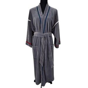 CHRISTIAN DIOR Vintage 80s Grey Velvet Velour Belted Robe One Size